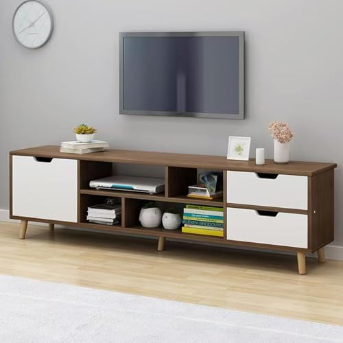 DAYONG TV Stand Modern Entertainment Center for TVs up to 55 Inch TV Console Unit with Drawers and Open Storage TV Media Console Table for Living Room Entertainment Room (Brown)