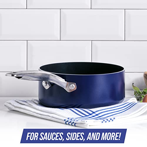 Blue Diamond Cookware Diamond Infused Ceramic Nonstick, 2Qt Saucepan Pot With Lid, Pfas-Free, Dishwasher Safe, Oven Safe, Blue #TOP1