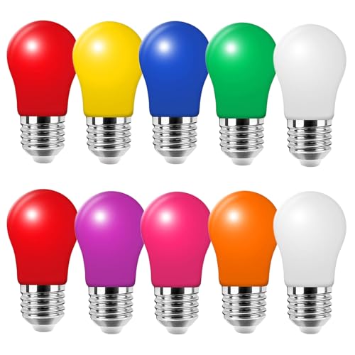 HUAMu 10er Pack Bunte Glühbirnen E27,3W Farbige LED Birne,E27 Bunte Glühbirnen außen,E27 LED Bunt für Lichterkette,Party,Weihnachten Deko