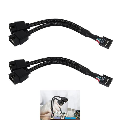 Image of 2 Pcs USB Header Splitter, Dual USB 2.0 Motherboard 9Pin Female to Male Extension Cable, Nylon Braided usb Header Splitter for Computer Motherboard, Adapter for PC Fans Data Transmission (Black)