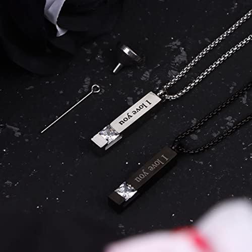 Vergissmeinnicht 4Pcs Urn Necklaces for Ashes Black Silver Cremation Urn Pendant Stainless Steel Memorial Cremation Necklace Forever & Always Keepsake Jewelry with Cubic Zirconia