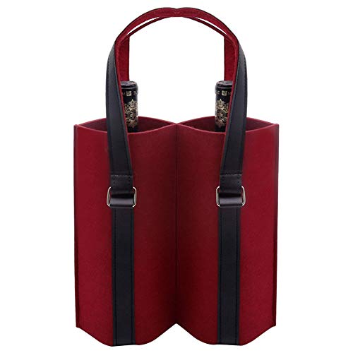 Shintop Wine Bottle Gift Bags, Felt Wine Carrier Tote Bag with Handle for Wedding, Birthday, and Dinner Party Festival Favors (Red)