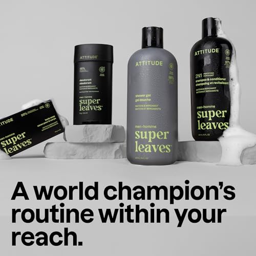 Image of ATTITUDE Men's Shampoo and Conditioner 2-in-1, Fortifying For Fragile Hair, With Caffeine and Green Tea, 97% Natural Origin Ingredients, EWG Verified, Matcha & Bergamot, 32 Fl Oz