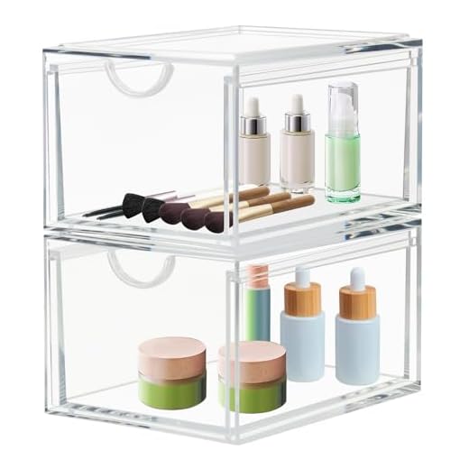 CECOLIC 2er Pack stapelbare Kosmetik Organizer Schubladen, Durchsichtiger Acryl Make up Aufbewahrungs Organizer, Kunststoff Aufbewahrungsbehälter, Kosmetikbehälter