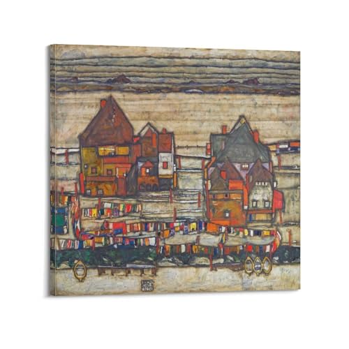 Impression sur toile Houses With Laundry par Egon Schiele tableau moderne 50x50 cm