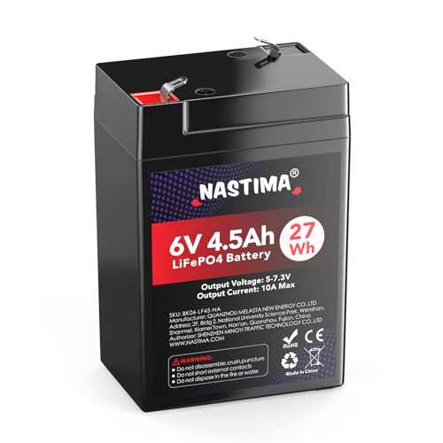 NASTIMA Batterie Rechargeable 6V 4,5Ah LiFePO4 avec Protection BMS et Cycle Profond 2000, adaptée aux Kits de Éclairage Électrique de Secours, Voitures Jouets pour Enfants, Bateaux à Moteur, Camping