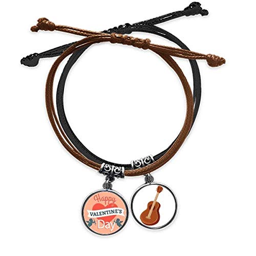 Pulsera de San Valentín con corazón y guitarra un regalo de cuero para parejas enamoradas