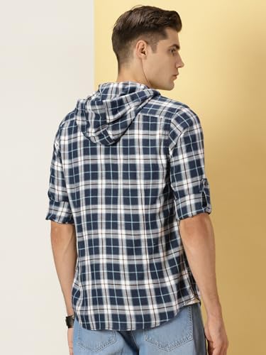 Image of Thomas Scott Men's | Checks | Full Sleeve | Regular Fit | 100% Cotton | Hooded | Casual Shirt
