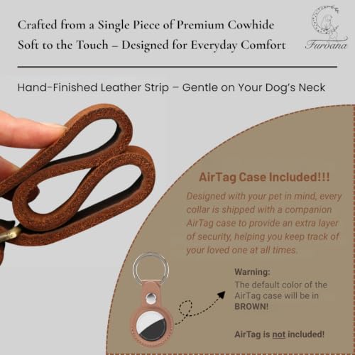 Image of Genuine Leather Dog Collar with Solid Alloy Buckle, Hand-Stitched, Soft Non-Choking Design, Dark Brown, Includes Brown Leather Tracking Case (Small: Width = 0.6 inch; Neck = 12 inch - 16 inch)
