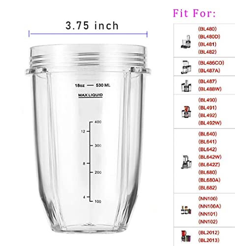 Image of Replacement 18oz Blender Cup with Sip & Seal Lid For Nutri Ninja BL450 BL456 BL480 BL482 BL640 BL642 BL682 BN751 BN801 Foodi SS101 SS151 SS351 SS401 SS400 Ninja Blender Auto IQ Blade, 2-Pack