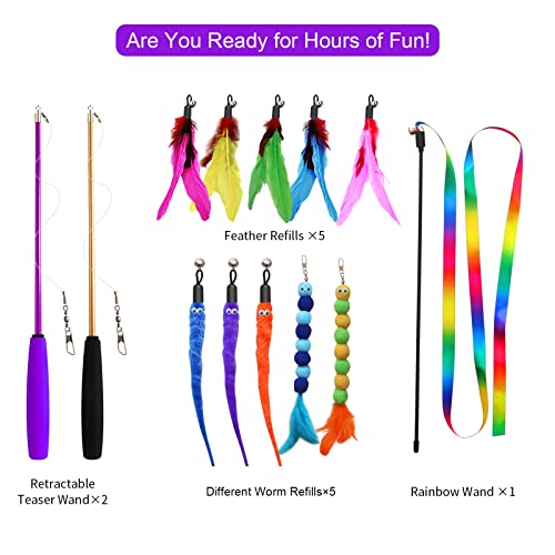 Atosun cat toys, 2pcs retractable cat feather toys, 10pcs replacement teaser refill, 1pc rainbow ribbon wand interactive kitten toys for indoor cat make exercise 7 Atosun cat toys, 2pcs retractable cat feather toys, 10pcs replacement teaser refill, 1pc rainbow ribbon wand interactive kitten toys for indoor cat make exercise - image 8