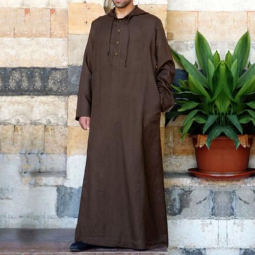 Long Sleeve Kaftan Thobe for Men Big Button Thobe with Pocket Big and Tall Kaftan Muslim2