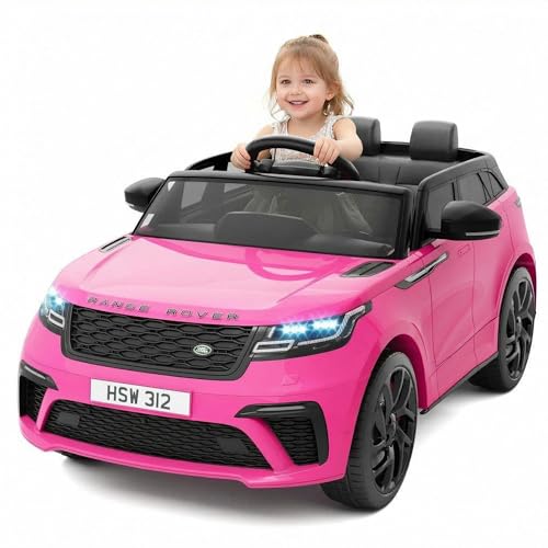 Garvee Coche Eléctrico Infantil con Licencia Land Rover   Grande 2 Plazas, Puertas Hidráulicas, Doble Motor 12V, Control Remoto 2.4G, Altavoz, Bocina, Luces LED, Seguro Niños 3 6 Años, Color Rosa