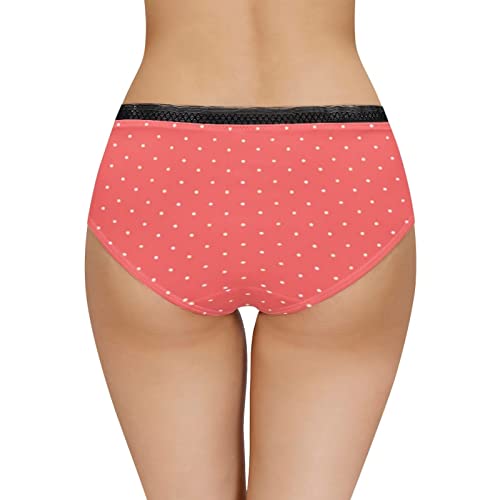 Seanative Women's Pink Polka Dots Print High Waisted Cotton Underwear Soft Breathable Girls Stretch Briefs Panties #TOP2