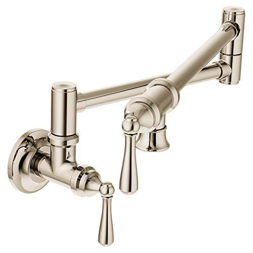 Free Shipping Offer Moen S664NL Traditional Wall Mount Swing Arm Folding Pot Filler Kitchen Faucet, Polished Nickel