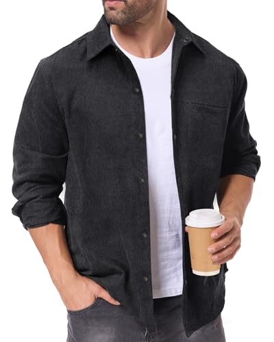 HMIYA Hemdjacke Herren 100% Baumwolle Snap Langarm Freizeithemd Leichte Jacke Herren Männer Hemd Herbstjacke