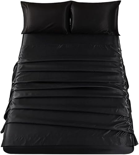 Miniatura 51 de Sfoothome Juego de sábanas de satén plateado, sábanas de satén tamaño individual, juego de sábanas de satén sedoso de bolsillo profundo con 1 sábana