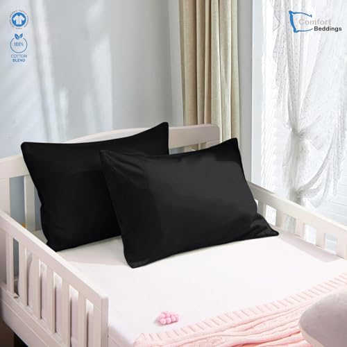 Image of Comfort Beddings Pack of 2 Travel Pillowcases 12x16 Premium 100% Cotton Blend Black Travel Pillow Case Zipper Closure, Super Soft and Cozy Travel Pillow Covers (Size-12x16, Black)