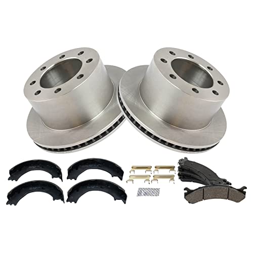 Image of TRQ Rear Brake Pad and Rotor Set Ceramic Compatible with 2001-2006 Chevrolet Silverado GMC Sierra 3500 2007 3500 Classic 2007-2010 Silverado 3500 HD 2007-2009 Sierra 3500 HD