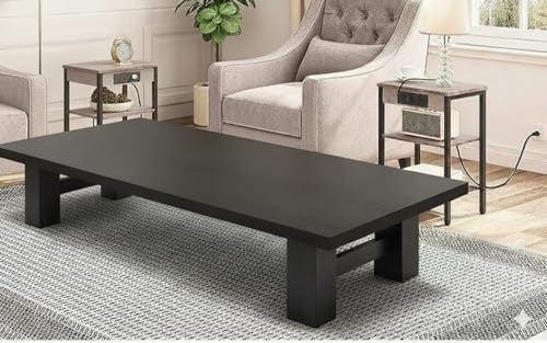 Image of Modern Black Coffee Table with Multi-Level Design, Contemporary Living Room Furniture, Rectangular Wood Table with Storage Space (Walnut, 120 * 50 * 38)