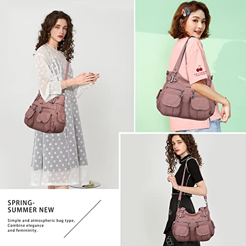 Image of Angel Kiss Women's Designer Handbag Large Double Zipper Multi Pocket Washed Leather Purse