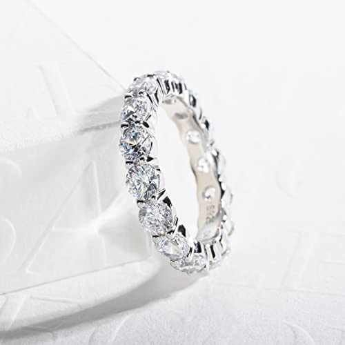 Gobaalele Cubic Zirconia Eternity Ring, 4.8Cttw 5A Round Cut Cz S925 Sterling Silver Stackable Wedding Band, Simulant Diamond Eternity Band Ring Bridal Sets For Women Size6.5 #TOP1