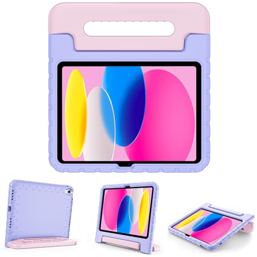 ProCase Kids Case for iPad A16 11th Generation 2025/iPad 10th Generation 2022 with Pencil Holder, iPad 11/10 Case Shockproof Lightweight Cover with Stand Convertible Handle for Children -Purple Pink