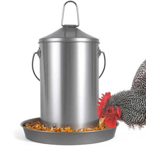 6.6lb Stainless Steel Hanging Chicken Feeder Metal No Waste Poultry Feeder Rustproof Reusable Long-Lasting Gravity Feed Chicken Coop Accessories for Chicken Geese Duck Hens Rooster Chick