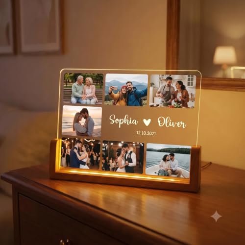 Image of Customized Photo Led Light With Adapter Frame for Couples | Personalized Picture Frame Wooden Stand | Custom Gift | Romantic Anniversary, Wedding, Birthday valentine's day for Gift Him or Her (U-Shape Frame)
