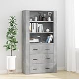 Gecheer Highboard Betongrau Holzwerkstoff, Vielseitiger Hochschrank Aufbewahrungsschrank für Flur Büro Wohnzimmer3185395