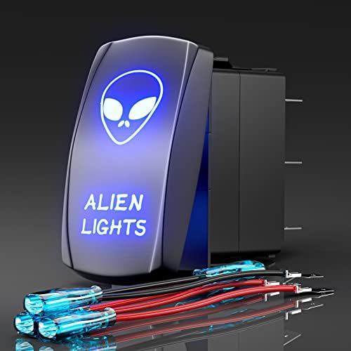 Rocker Switch Alien Lights,Laser Etched Toggle Switch ON/Off SPST 5Pin 12V 24V Switch Jumper Wires for Cars Trucks Caravans Marine Boat ATV UTV RV