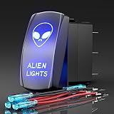 Rocker Switch Alien Lights,Laser Etched Toggle Switch ON/Off SPST 5Pin 12V 24V Switch Jumper Wires f