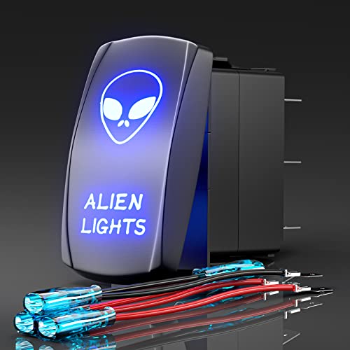 Rocker Switch Alien Lights,Laser Etched Toggle Switch On/Off Spst 5Pin 12V 24V Switch Jumper Wires For Cars Trucks Caravans Marine Boat Atv Utv Rv #TOP14