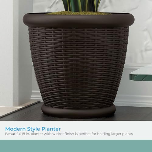 Suncast 3 Pack Wicker Planter w/Drillable Drain Holes, Decorative Indoor/Outdoor Pot, 18in, Java - image 3