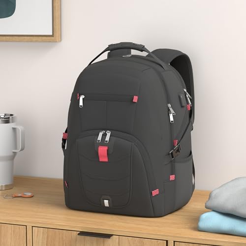 NUBILY Laptop Backpack 17 Inch Waterproof Extra Large TSA Travel Backpack Anti Theft College Business Mens Backpacks with USB Charging Port 17.3 Gaming Computer Backpack for Women Men Black 45L