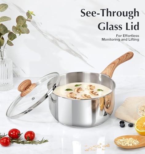 KOCH SYSTEME CS Stainless Steel Saucepan with Steamer Insert, Premium 18/10 Stainless Steel Pot 3 Quart with Cool-Touch Handle, 3 Quart Sauce Pan with Lid, Induction Compatible, Dishwasher Safe by KOCH SYSTEME CS - Used condition - Image 5