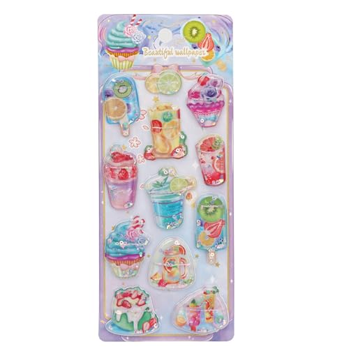 ウォーターシール 水入り ぷくぷく 立体 3d キラキラ ラメ入り ぷっくりシール 揺れる 浮き出し 手帳デコ 可愛い カラフル 装飾 日記 スマホ 携帯電話 DIY クラフト 女の子 子供 誕生日プレゼント 贈り物 手芸用品 (アイスクリーム D)