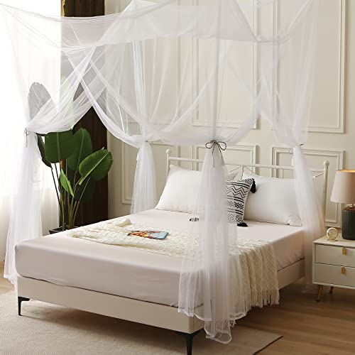 Mosquito Net Bed Canopy for Girls,King Canopy Bed Curtains Queen Size from Ceiling,Dome Mosquito Netting Bed Tent Twin Girls Canopy Bed Decor for Baby Crib,Kid Bed and Adult Beds (White Square) - Thumbnail 4
