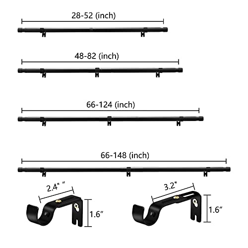 Uiosanrt Drapery Window Curtain Rods-1 Inch Adjustable Heavy Duty Curtain Rod With Brackets. 66 To 120 Inch,Black (66-124) #TOP4
