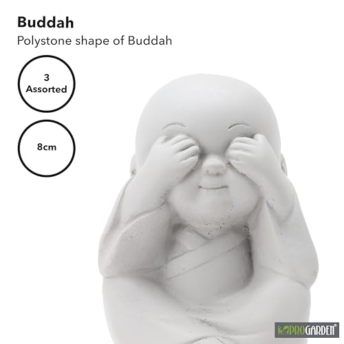 Murago 3er Set Buddha Deko Figuren Buddah Figur Statue Nichts hören sehen Sagen für innen & außen Garten grau klein Mönch – vue 4