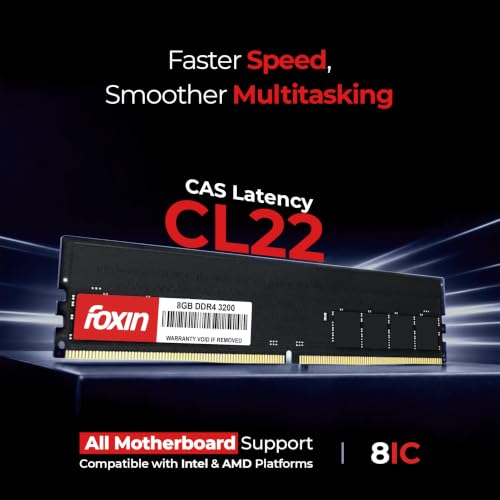 Image of Foxin 8GB DDR4 Desktop RAM 3200 MHz | UDIMM | Long-DIMM | 1.2V Low Voltage | 288-PIN Pin, Single Channel Memory, Intel & AMD Compatible | High-Speed PC Memory Upgrade | 10 Years Warranty