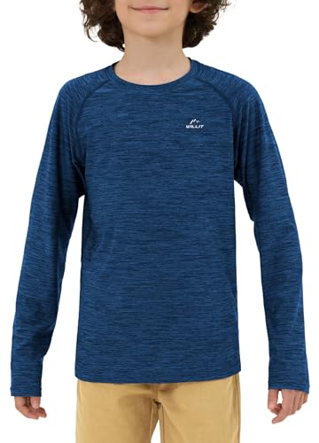 Willit Boy's UPF 50+ Sun Protection Shirt Long Sleeve Rash Guard Swim Shirts Youth SPF Fishing Quick Dry Shirt Slubby Blue 2T
