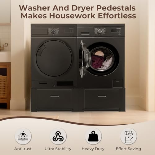 29" Washer and Dryer Pedestals with Drawer- Laundry Pedestal Stand for Washer and Dryer – Set of 2,Alloy Steel Washing Machine Stand Raiser, washer dryer pedestal 14.3'' Height Black by Matalde - Image 7
