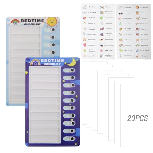 CHSEROK Aufgabentafel Kinder (2 Stück) – ABS-Material mit 20 auswechselbaren Blankokarten, Checkliste für Lernplanung, Zeitplan & Aufgabenliste, lustiges Geschenk für Kinder