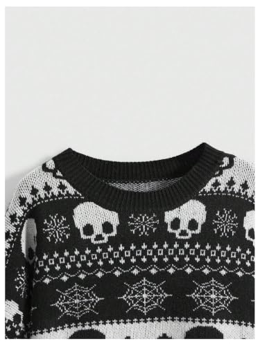 Image of WDIRARA Women's Goth Cartoon Pattern Sweater Knit Pullover Top | Long Sleeve, Crewneck