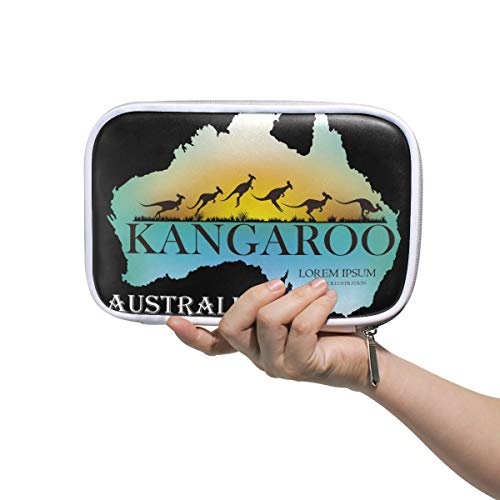 Preisvergleich Produktbild Federmäppchen Australien Känguru Federmäppchen Halter Multifunktion Stifteetui mit Reißverschluss für Teenager, Mädchen, Jungen, Schule, Studenten, große Kapazität, Schreibwaren, Tasche aus Leder