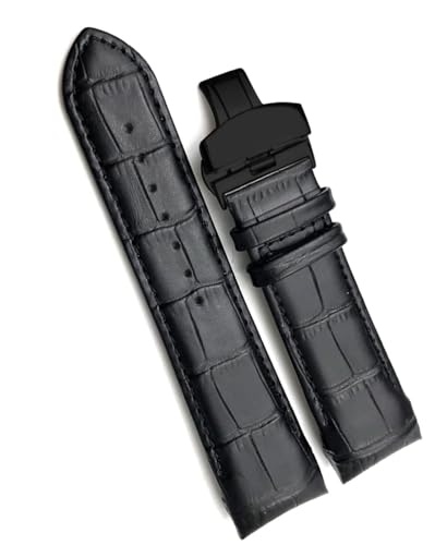 Bracelet de montre en cuir de vache incurvé noir T035617 fermoir rabattable