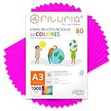 OFITURIA Buntes Papier, 1000 Blatt A3 80g - Farbiges Papier für Basteln, Drucker, Scrapbooking - Farbbögen (Neonrosa, 1000 Blatt)