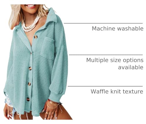 Image of Dokotoo Womens Waffle Knit Shacket Jacket Casual Button Down Shirts Tops | Long Sleeve,Loose Fit,Boyfriend Style,Collared V Neck,Fall Cardiga,Outwear with Pockets