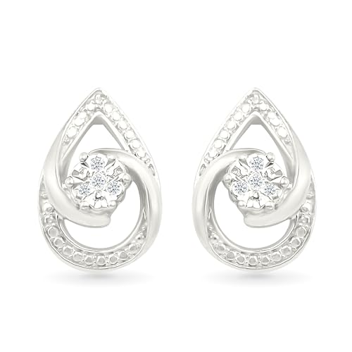 DGOLD Sterling Silver White Round Diamond Cluster Fashion Earrings (0.03 Cttw)
